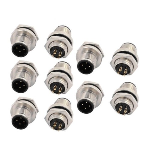 4-Pole M12 Rear Mount Connector Solder Contacts For Cable 10PCS 4-Pole M12 Rear Mount Connector Solder Contacts For Cable 10PCS