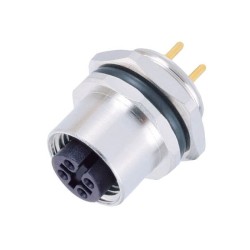 4Pin M12 Connector waterproof A Code Female 180°Rear Panel Mount PCB Solder type