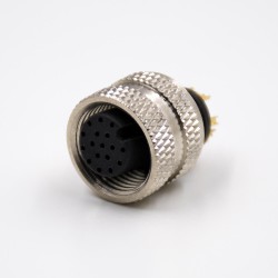 Female Connector M12 17 Pin Straight A Coded Injection molding Connector Overmolded Solder For Cable Non-Shield