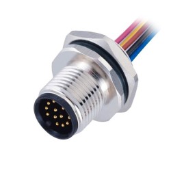 M12 12 Position Sensor Cables Male Panel Mount Connector With Pigtails 50CM AWG26 Screwed From Back A Code Unshiled