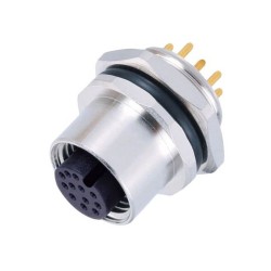 M12 12Pin Connector A-Code Female PCB Mount Receptacle Rear Mounting Type