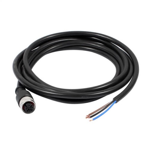 M12 4 Core A-Coding Female Straight Connector Molded 1.5M AWG22 PVC Black Cable Single Ended