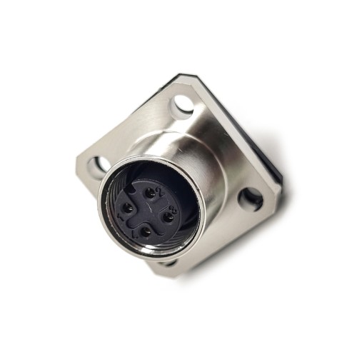M12 4 Pin A Code Female Shiled Flange Rear Blukhead Solder Type Aviation Waterproof Connector