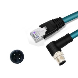 M12 4-pin A Code Male Angled to RJ45 Male High Flex Cat6 Industrial Ethernet Cable PVC Dark Green