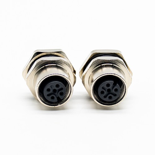 M12 4 Pin Panel Receptacles A Coded Straight Waterproof Shiled Female Rear Bulkhead Solder type Cable