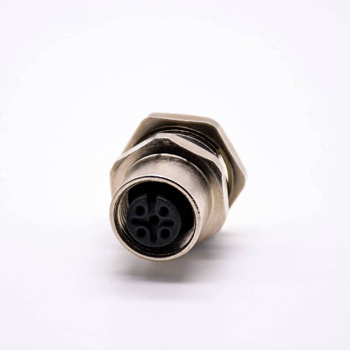 M12 4 Pin Panel Receptacles A Coded Straight Waterproof Shiled Female Rear Bulkhead Solder type Cable