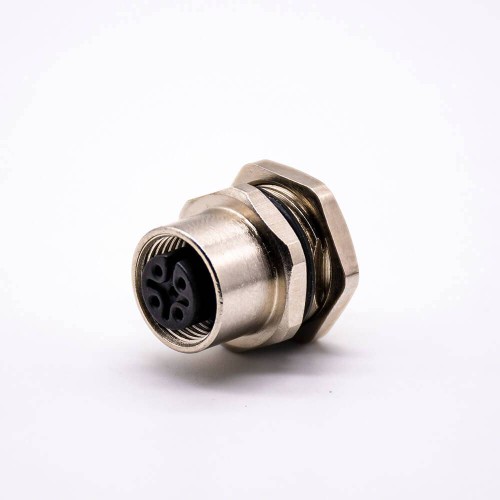 M12 4 Pin Panel Receptacles A Coded Straight Waterproof Shiled Female Rear Bulkhead Solder type Cable