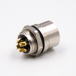 M12 4 Pin S Code Cable Female Straight Back Mount Panel Receptacles Solder Type Waterproof Shiled