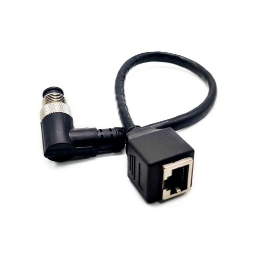 M12 4pin Connector Male Angled to RJ45 female Cable Cordsets 0.2Meter