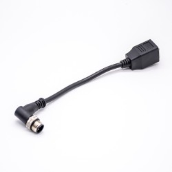 M12 4pin Connector Male Angled to RJ45 female Cable Cordsets 0.2Meter