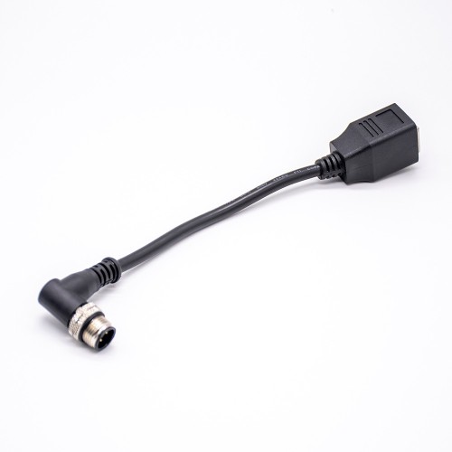 M12 4pin Connector Male Angled to RJ45 female Cable Cordsets 0.2Meter