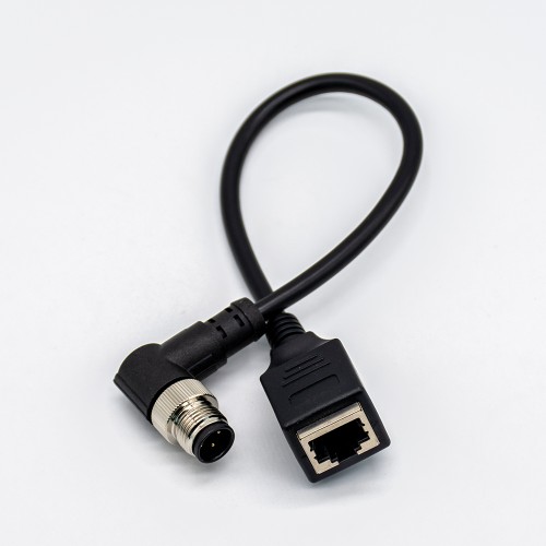 M12 4pin Connector Male Angled to RJ45 female Cable Cordsets 0.2Meter