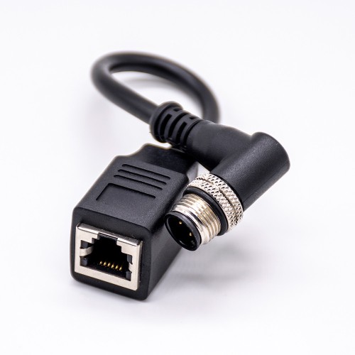 M12 4pin Connector Male Angled to RJ45 female Cable Cordsets 0.2Meter