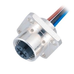 M12 4Pin Female A-Code Flange Type Panel Connector With Wires 1M AWG22 Straight Shiled