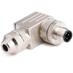 M12 4Pin Waterproof A Code Screw Joint Type 90 Degree For Cable shiled