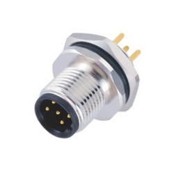 M12 5 Pin B Code Male Rear Panel Mount Connector Waterproof M16x1.5 PCB Type