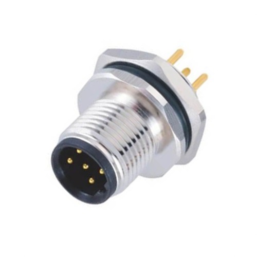 M12 5 Pin B Code Male Rear Panel Mount Connector Waterproof M16x1.5 PCB Type