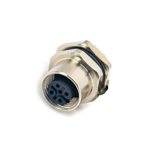 M12 5 Pin Cable A-Coding Female Straight Back Mount Panel Receptacles Waterproof Solder Type