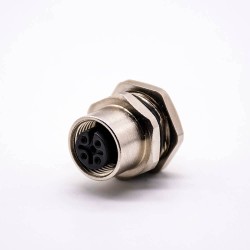 M12 5 Pin Cable A-Coding Female Straight Back Mount Panel Receptacles Waterproof Solder Type