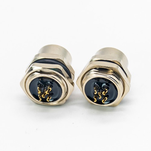 M12 5 Pin Cable A-Coding Female Straight Back Mount Panel Receptacles Waterproof Solder Type