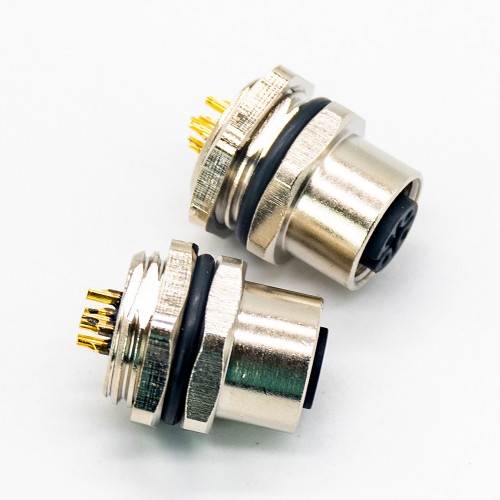 M12 5 Pin Cable A-Coding Female Straight Back Mount Panel Receptacles Waterproof Solder Type