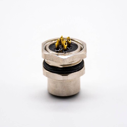 M12 5 Pin Cable A-Coding Female Straight Back Mount Panel Receptacles Waterproof Solder Type