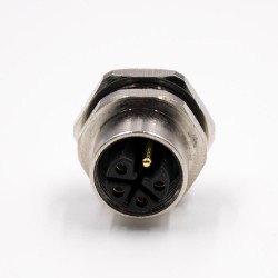 M12 5 Pin Cable L-Coding Female Straight Back Mount Panel Receptacles Solder Type Waterproof Shiled