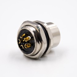 M12 5 Pin Cable L-Coding Female Straight Back Mount Panel Receptacles Solder Type Waterproof Shiled