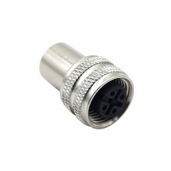 M12 5 Pin Connector Female Field Wireable Connector A Coded Straight For Cable Solder Type Shield