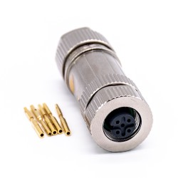 M12 5 Pin Connector Female Straight Shield Field Wireable Connector Crimp Type for Cable