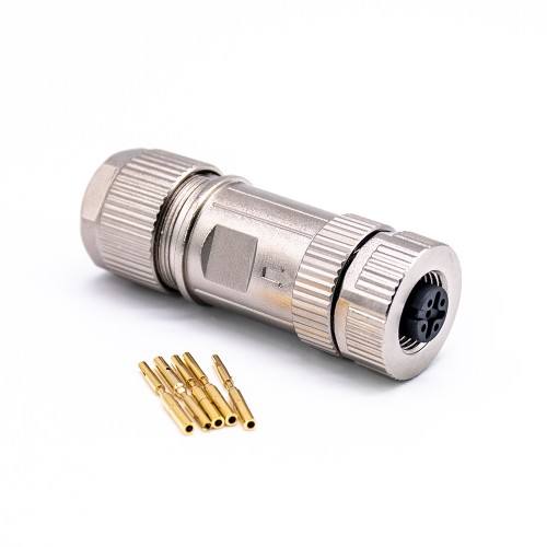 M12 5 Pin Connector Female Straight Shield Field Wireable Connector Crimp Type for Cable