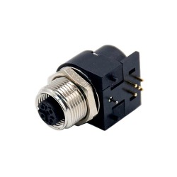 M12 5 Pin Female A Code Sensor Connector Right Angled PCB Mount Socket 360° Full Shielding