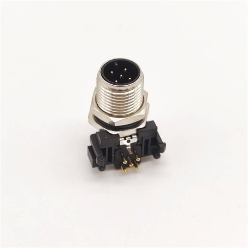 M12 5Pin Male A Code Connector Right Angled for PCB Contacts Panel Mount Receptacle Shieded