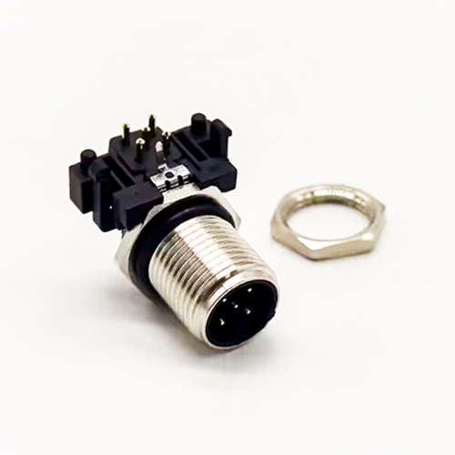 M12 5Pin Male A Code Connector Right Angled for PCB Contacts Panel Mount Receptacle Shieded