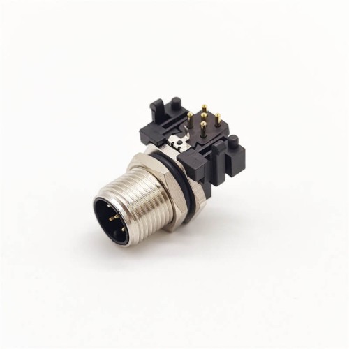 M12 5Pin Male A Code Connector Right Angled for PCB Contacts Panel Mount Receptacle Shieded