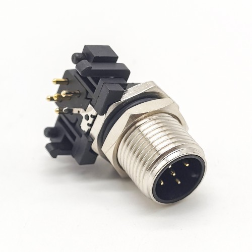 M12 5Pin Male A Code Connector Right Angled for PCB Contacts Panel Mount Receptacle Shieded