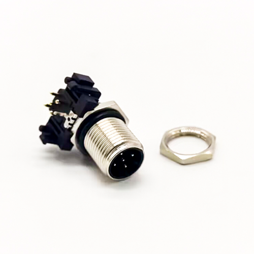 M12 5Pin Male A Code Connector Right Angled for PCB Contacts Panel Mount Receptacle Shieded