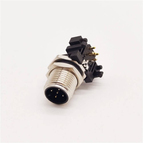 M12 5Pin Male A Code Connector Right Angled for PCB Contacts Panel Mount Receptacle Shieded