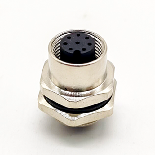 M12 8 Pin Bulkhead Connector Panel Receptacles A Coded Straight Female Back Mount Cable Solder Type Waterproof Shiled