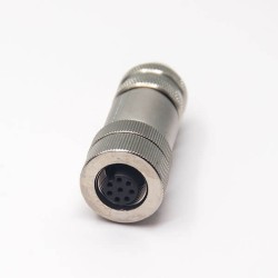 M12 8 Pin Female Connector Straight Aviation Plug Shielded A Code Field Installable Cable Waterproof