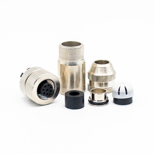 M12 8 Pin Female Connector Straight Aviation Plug Shielded A Code Field Installable Cable Waterproof