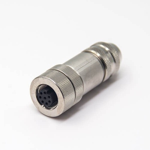 M12 8 Pin Female Connector Straight Aviation Plug Shielded A Code Field Installable Cable Waterproof