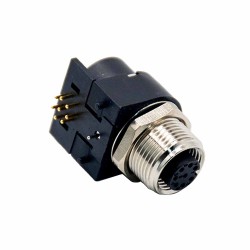 M12 8 Pin Female Sensor Connector A Code Right Angled PCB Mount Socket 360° Full Shielding