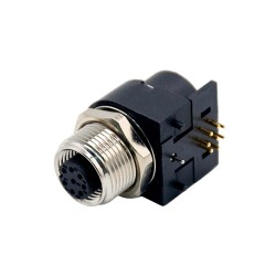 M12 8 Pin Female Sensor Connector A Code Right Angled PCB Mount Socket 360° Full Shielding