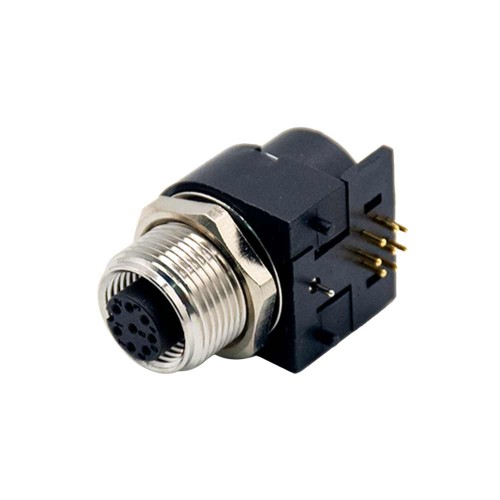 M12 8 Pin Female Sensor Connector A Code Right Angled PCB Mount Socket 360° Full Shielding