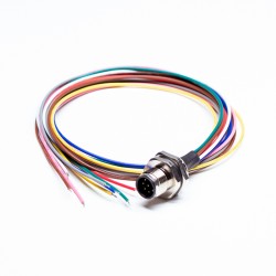 M12 8pin Panel Rear Mount Circular Connector With Electronic Wires50CM AWG24 for Factory Automation A Code