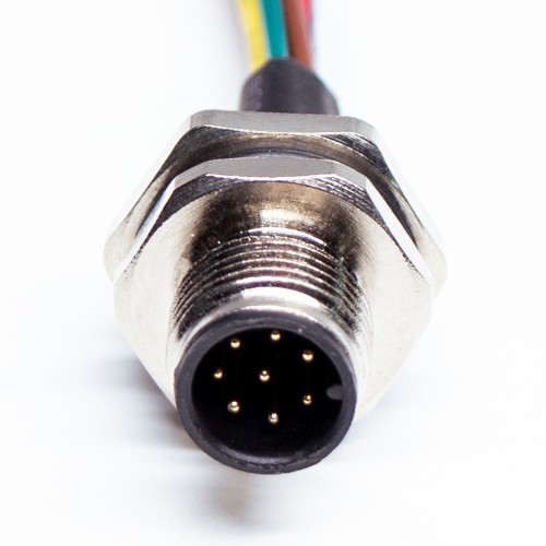 M12 8pin Panel Rear Mount Circular Connector With Electronic Wires50CM AWG24 for Factory Automation A Code