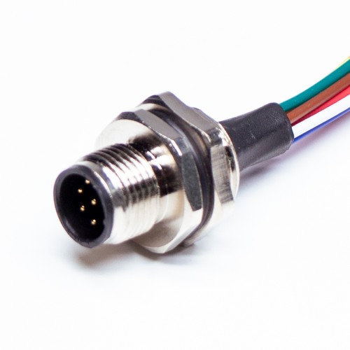 M12 8pin Panel Rear Mount Circular Connector With Electronic Wires50CM AWG24 for Factory Automation A Code