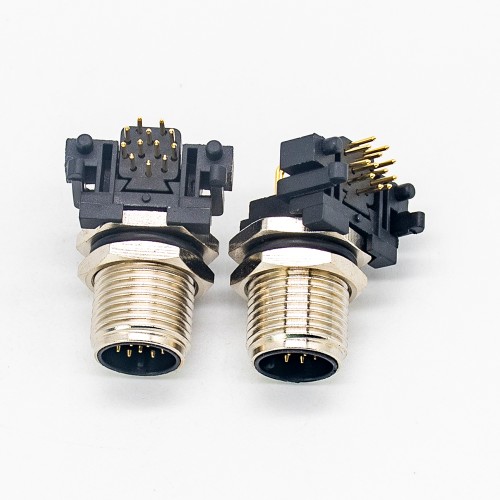 M12 90 Degree Connector 12 Pin Male Sensor Socket Through Hole Thread Waterproof