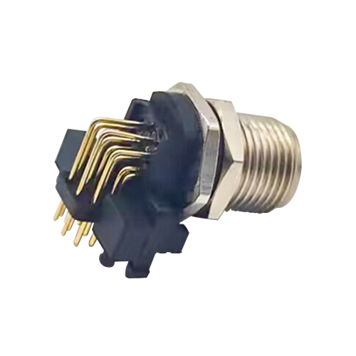 M12 90 Degree Connector 12 Pin Male Sensor Socket Through Hole Thread Waterproof